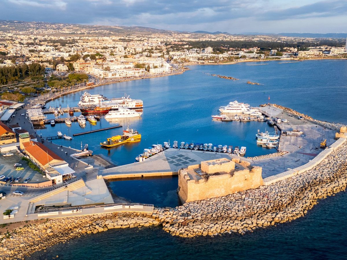Paphos harbour and its fort from the air