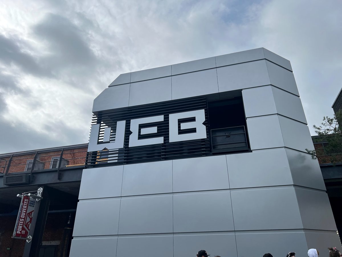 The metal-clad WEB Workshop building in Avengers Campus, the rooftop where the daytime stunt shows are performed