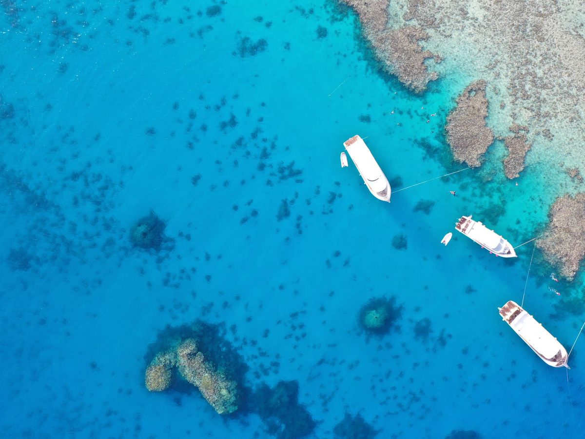 Trip boats moored over the reefs