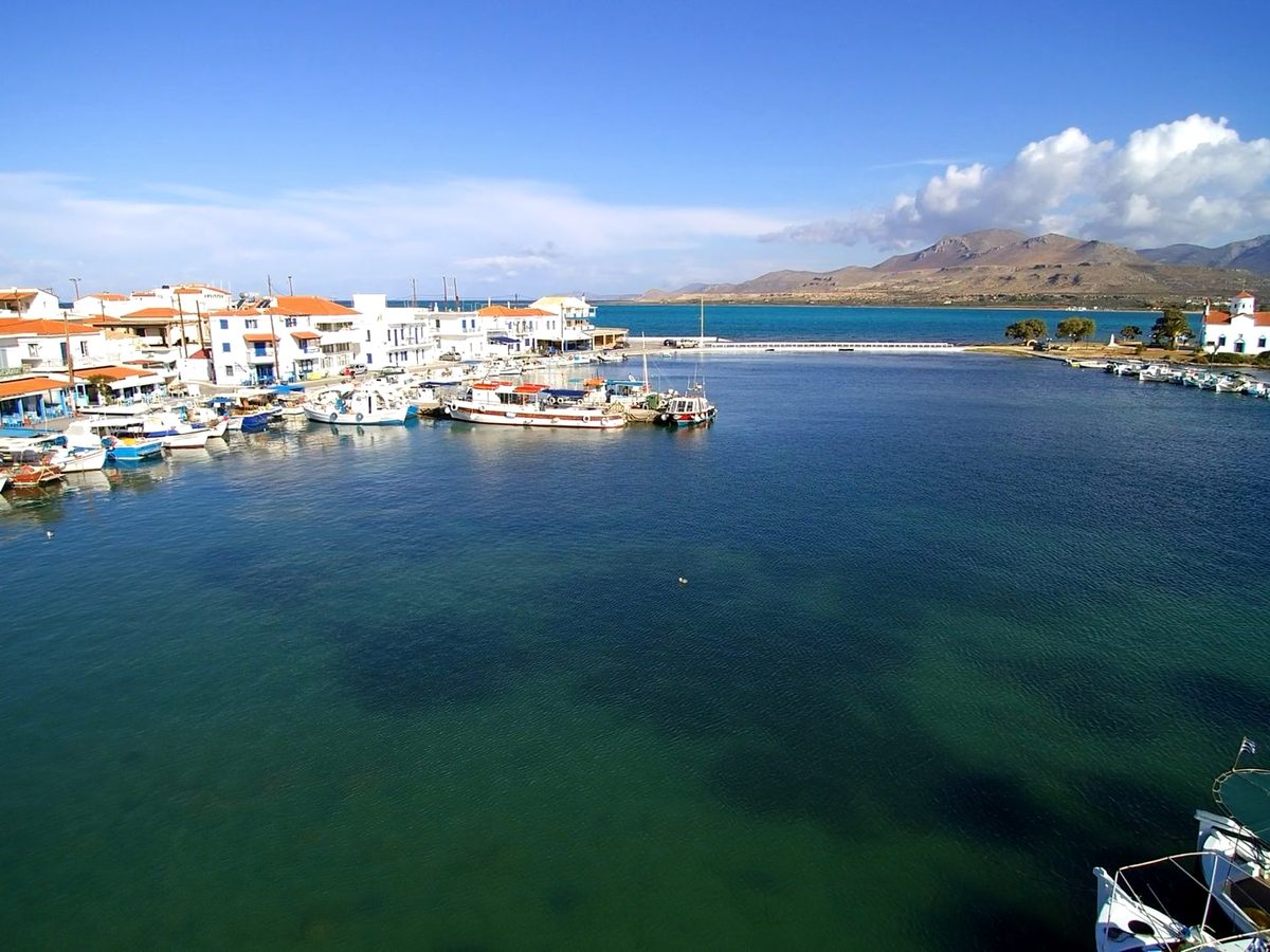 Kos Town and its harbour from the air