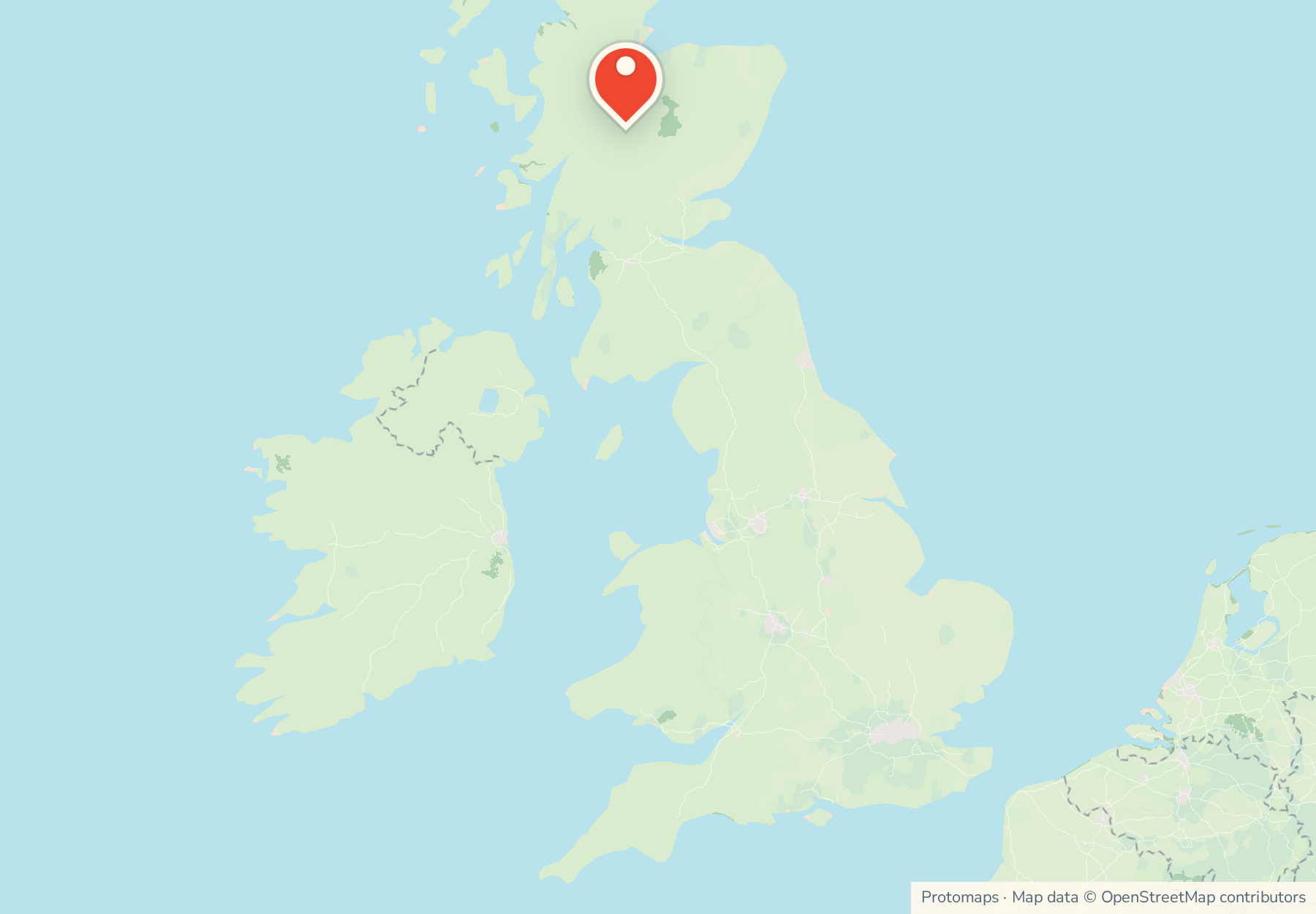 Map of the United Kingdom with Scotland pinned in the north.