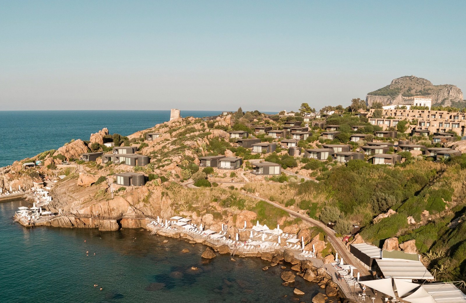 Club Med Cefalù: an all-inclusive resort on a clifftop above Cefalù Bay on the north coast of Sicily, with garden terraces stepping down towards the sea.