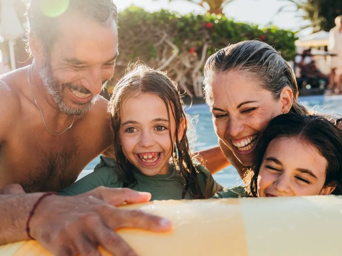 A family in the pool.