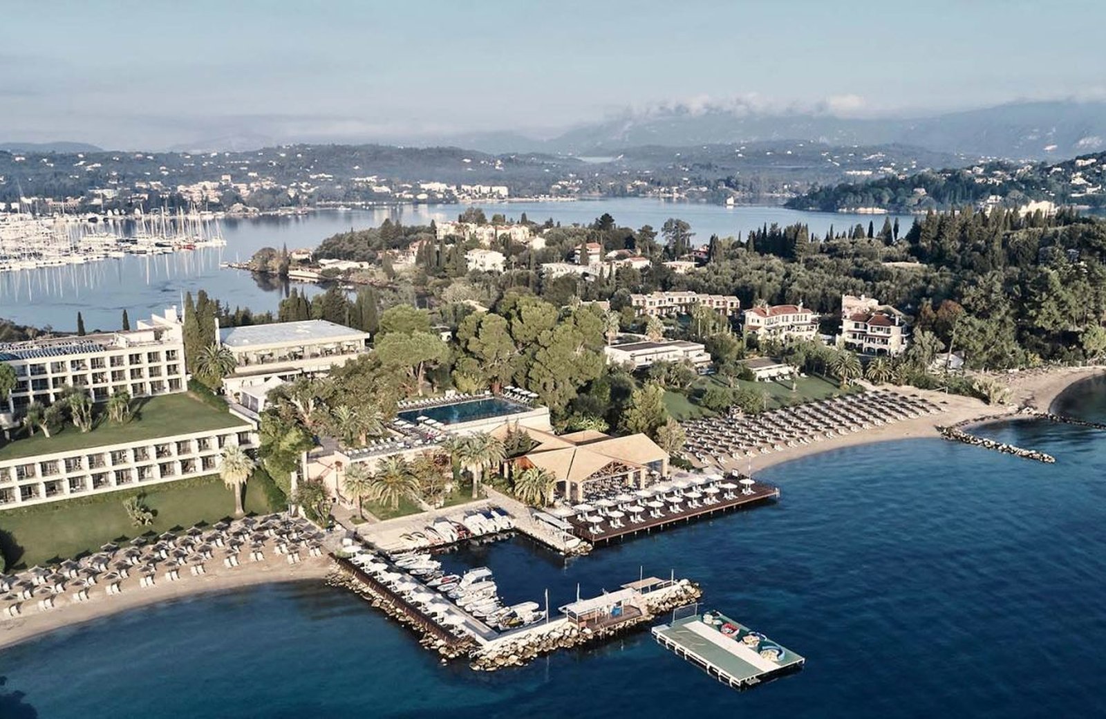 Kontokali Bay Resort & Spa on its wooded peninsula on the north-east coast of Corfu.
