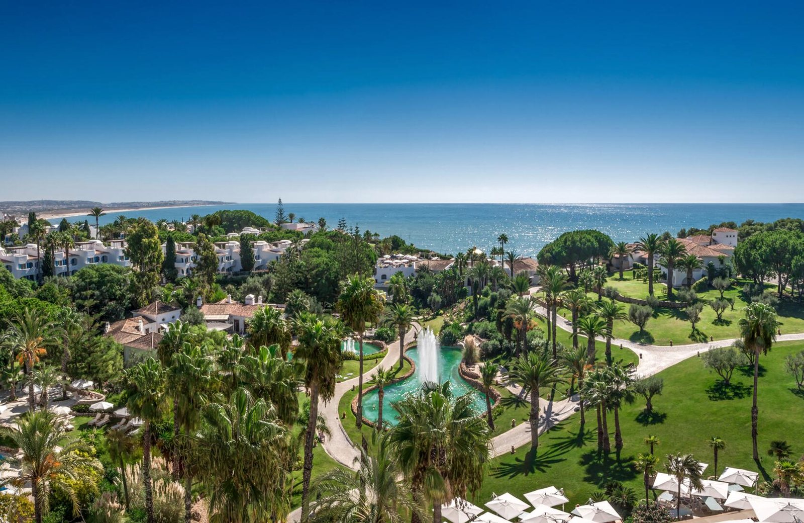 Vila Vita Parc: whitewashed Moorish buildings and sub-tropical gardens on the Algarve clifftop above the Atlantic.
